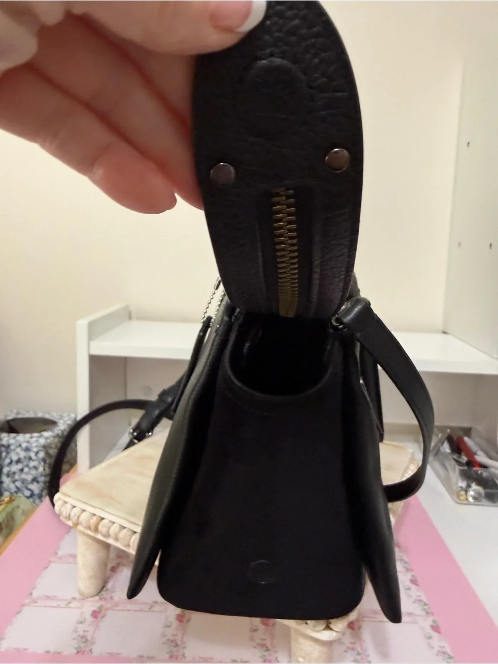 Coach Black Pebbled Leather Satchel with Suede Sides And Crossbody Strap